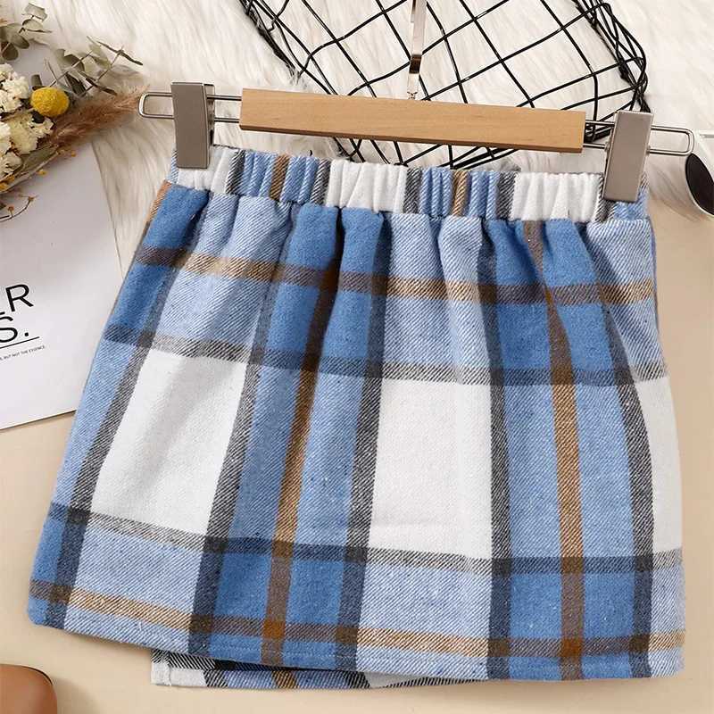Winter Girls Cute Elegant Warm Blue And White Checkered Button Decorative Half Skirt Casual Princess Party Dress Half Skirt H260407