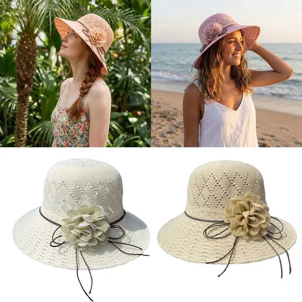 Fashion Casual Sun Cap Sunscreen Beach Hat Flowers Straw Hat Bucket Hat Women Outdoor Wide Brim Sweet Elegant Foldable Hats H260407