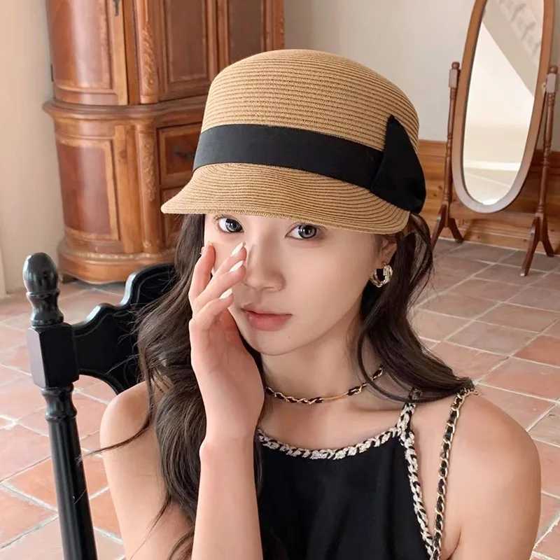 Elegant Straw Hat Women Summer Beach Ladies Casual long ducK Bowknot Hat Breathable Fashion Sun Hats For female equestrian hat H260407