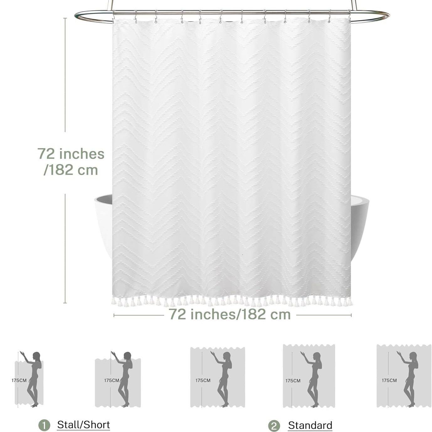 Shower Curtain Bohemian Cut Flower Geometric Plaid Pattern Tassel Hem Thick Solid Color Waterproof Luxury Style Bathroom Curtain