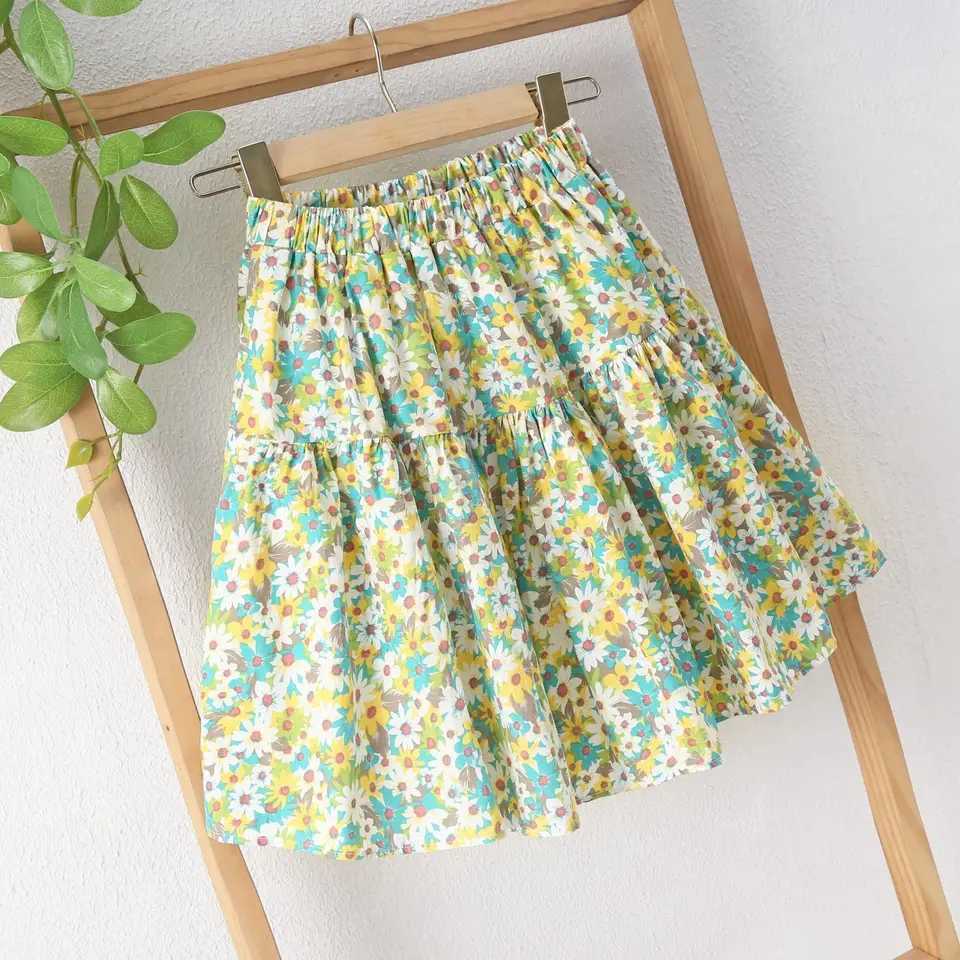 Summer New Girls Floral Print A Line Puffed Skirt School Anti Exposure Tutu Half Skirt Fluffy Short Dress for Kids Children H260407