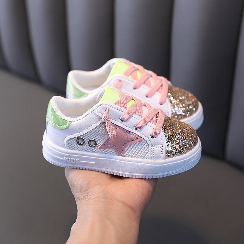 Children's Star Sequin Sneakers for Boys Girls Breathable Non-slip Kids Casual Board Shoes Fashion Sparkle Sneakers for Toddler to Big Kids Schoo