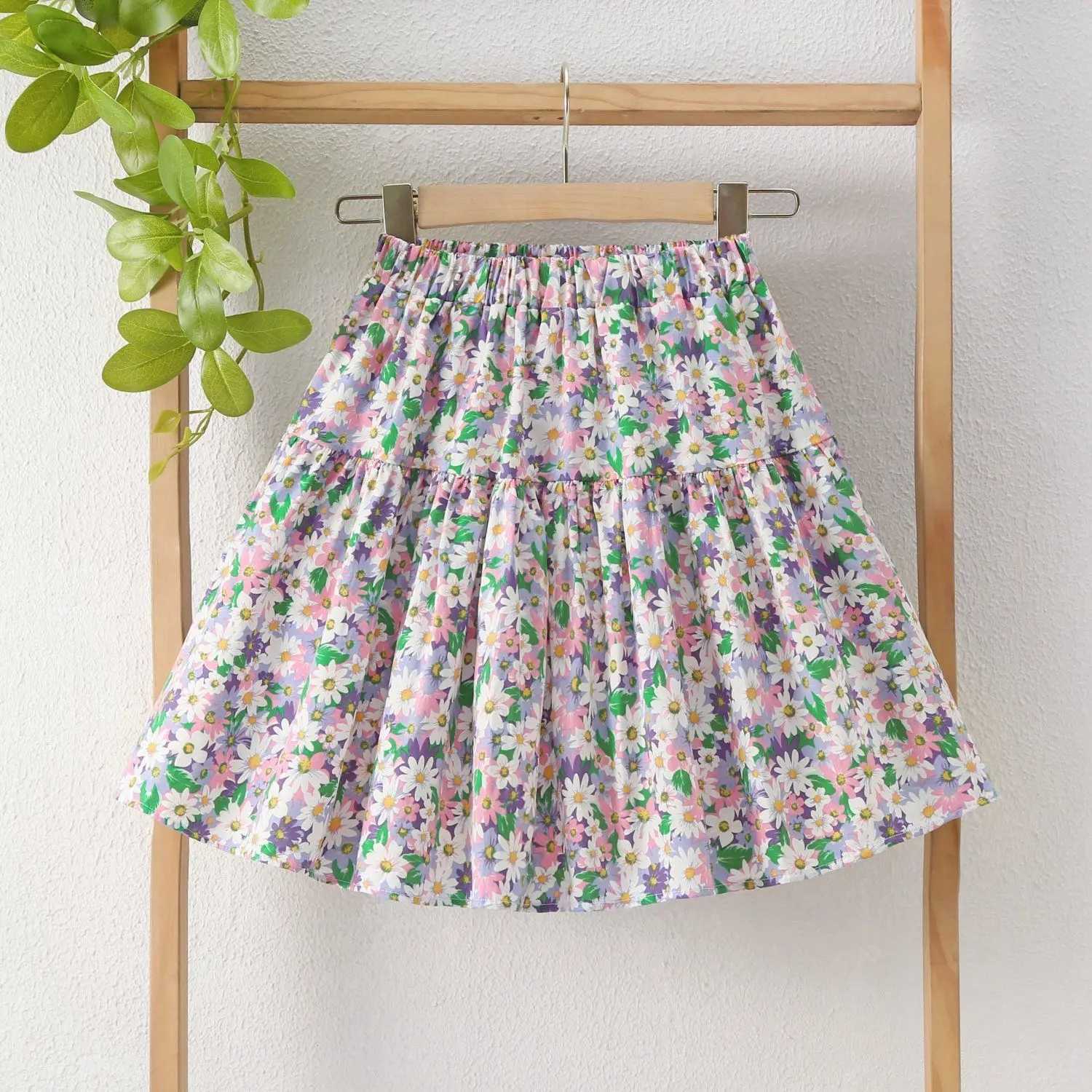Summer New Girls Floral Print A Line Puffed Skirt School Anti Exposure Tutu Half Skirt Fluffy Short Dress for Kids Children H260407