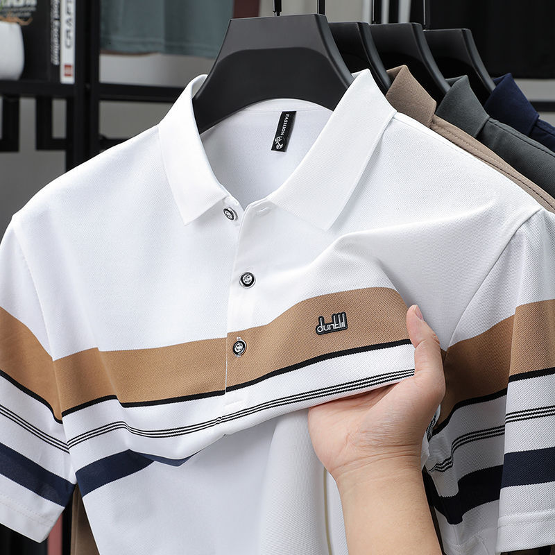 Luxury Designer Men's Casual Sportswear Striped Logo Pique Cotton Polo Shirt High-end Business Fashion Breathable Summer Activewear