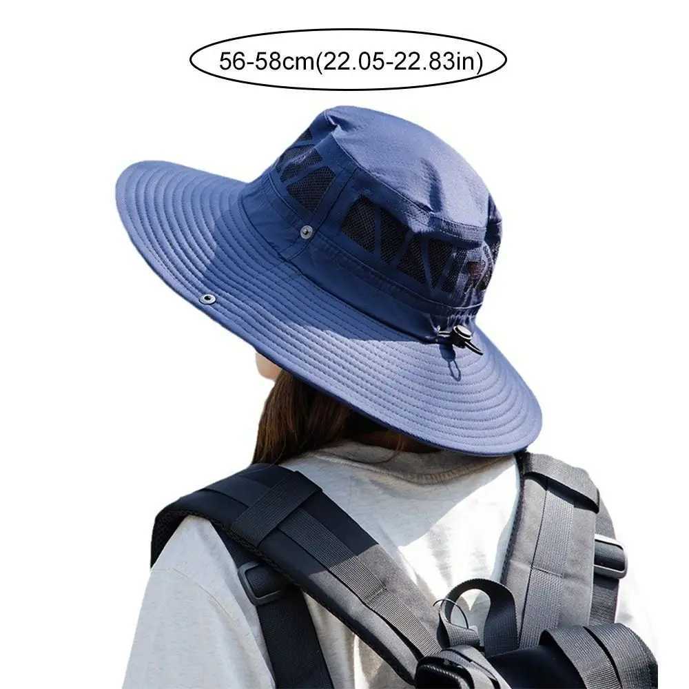 Adjustable Summer Men Women Bucket Hat UV Protection Wide Brim Outdoor Hiking Hat Fisherman Mesh Sunscreen Cap Camping H260407