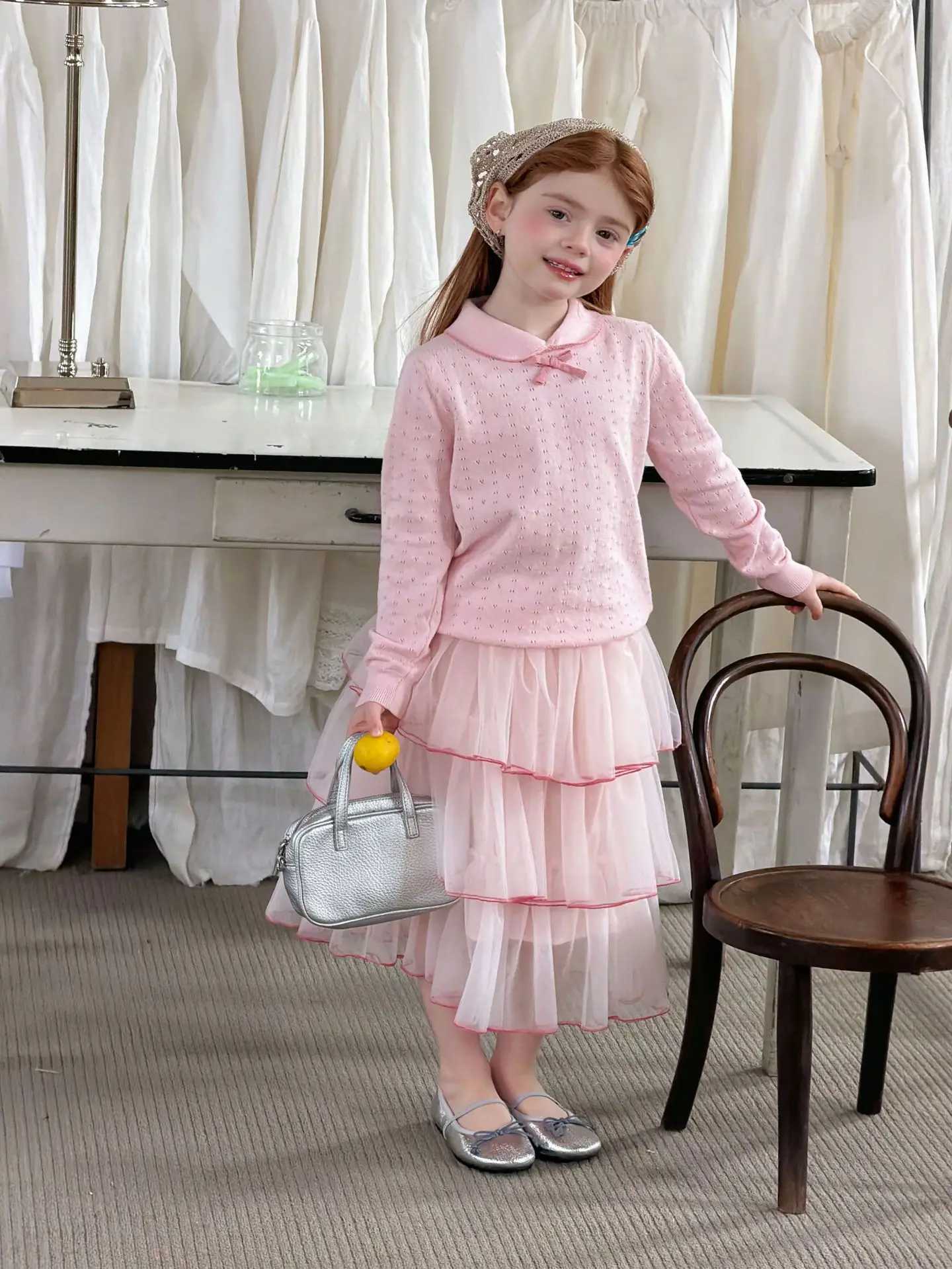 2026 Spring Sweet Style Children Skirt Pink Three-Layer Tulle Tiered Skirt for 2-7Y Girls Lightweight Flowy Dress H260407