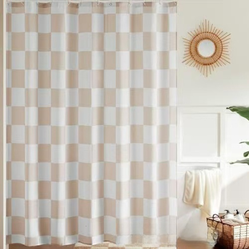 Shower Curtain Lavender Purple Plaid Pattern Vintage Retro Aesthetic Waterproof Machine Washable Bathroom Partition Curtain