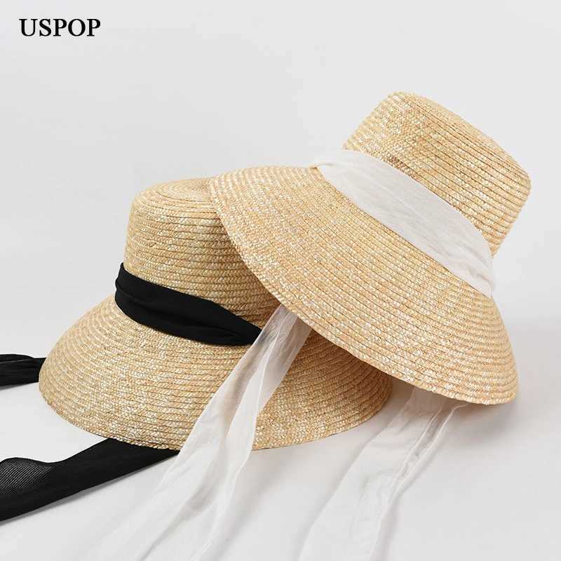 USPOP New French Style Women Straw Sun Hats Summer Wide Brim Lace-up Beach Hats H260407