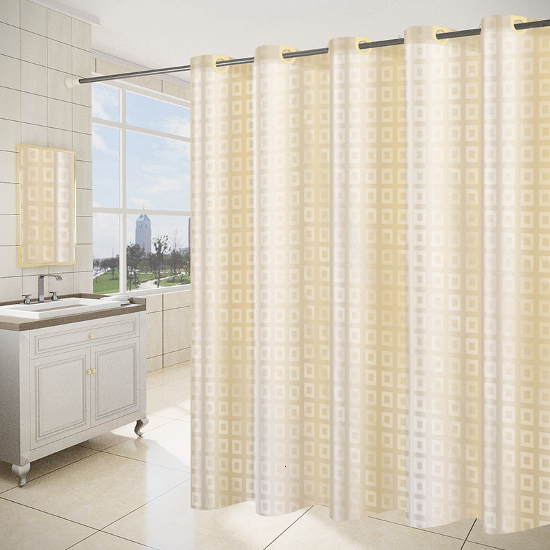 Shower Curtain Checkered Pattern Thickened Waterproof Jacquard Fabric Luxury Style Printed Texture Bathroom Partition Curtain