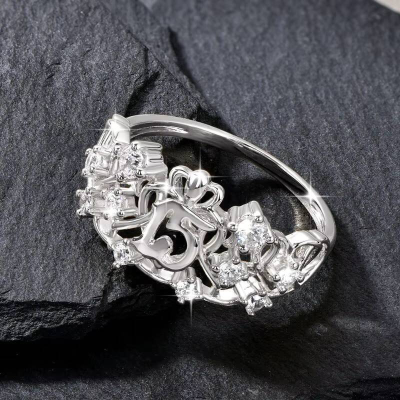 Heart Love 15 Anos Quinceanera Queen Crown Anniversary Fashion Round Moissanite Vine Crown Engagement Ring for Women