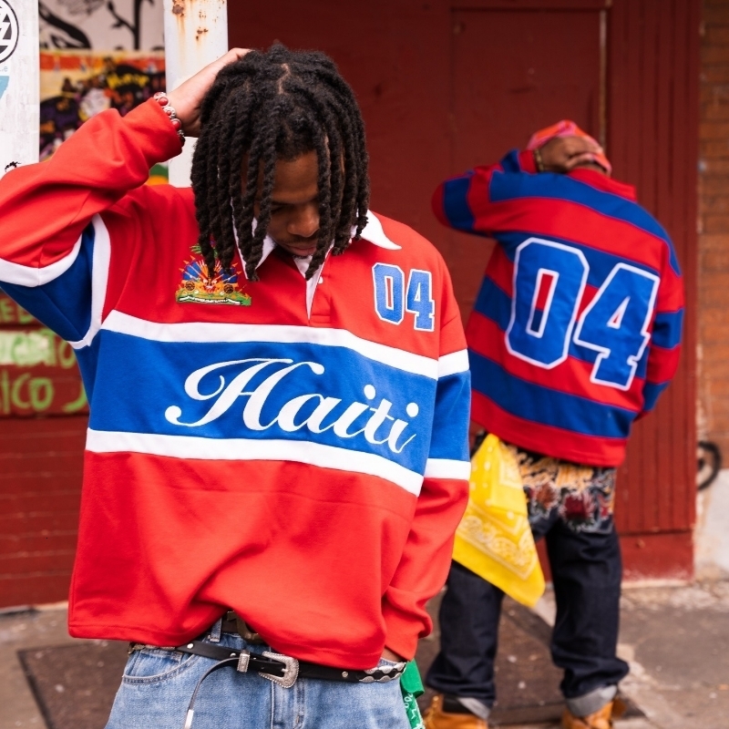 Mens Polo Shirt Harajuku Y2K Streetwear Striped Contrast Rugby Polo Long Sleeve Haiti Embroidery Loose Fit Casual Unisex Fashion 260326