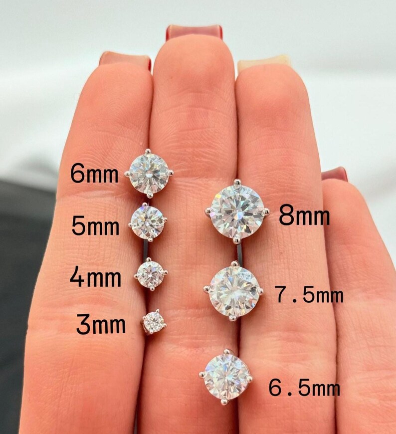Moissanite Earrings 925 Sterling Silver Stud Earrings 18K White Gold Plating earrings for Men Women 3-8mm