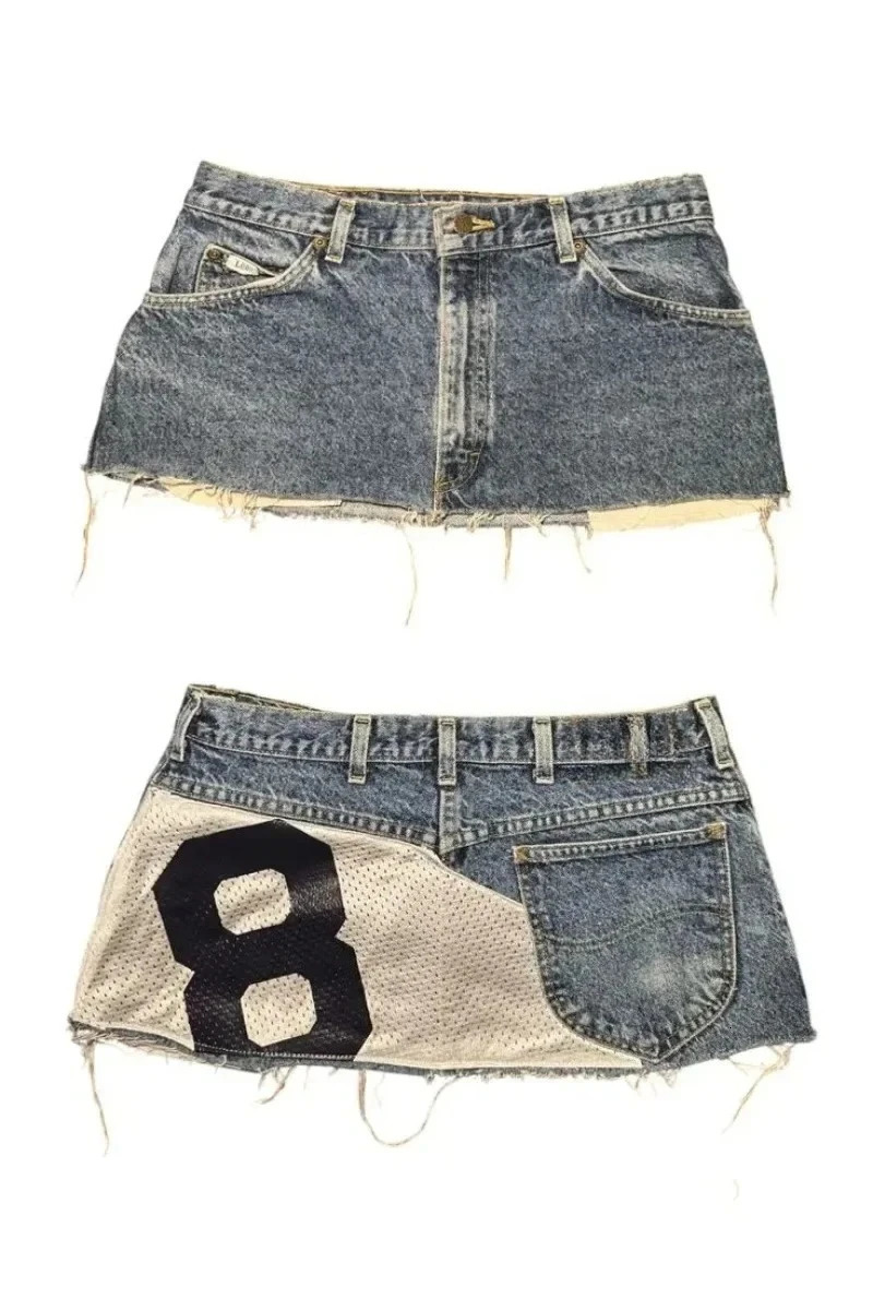 Short skirt applique print denim goth street hip hop hoparajuku vintage high waist y2k mini sexy loose casual womens 260407