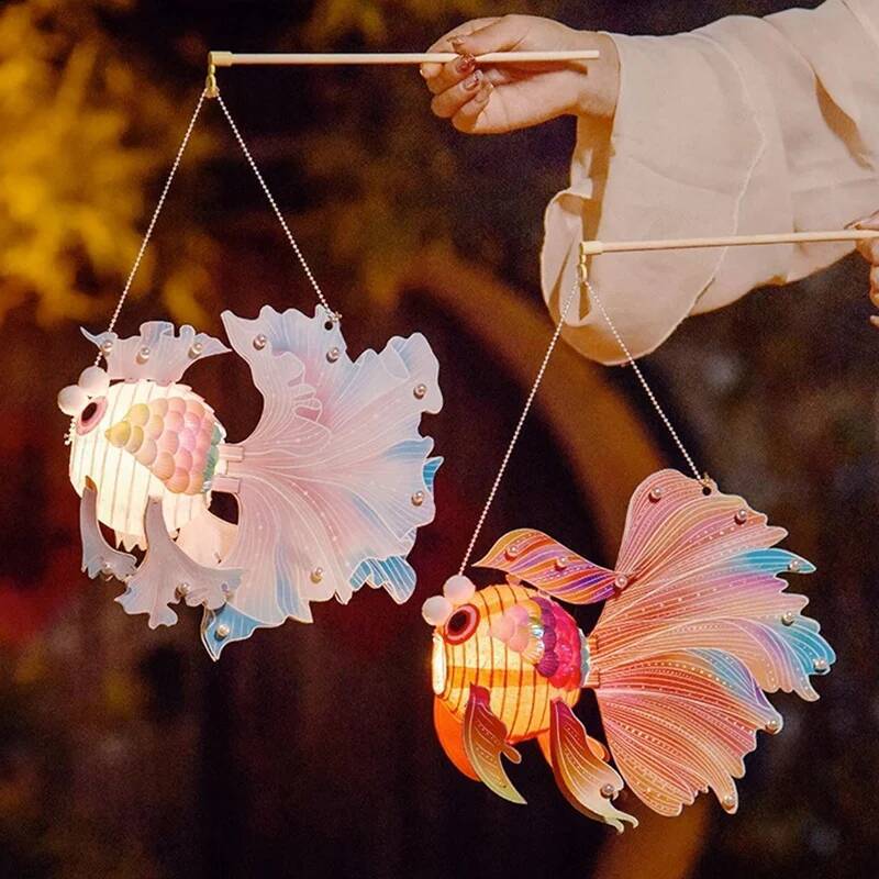 1Pcs LED Light Kids Mid-Autumn Festival Blessings Chinese New Year Glow Handheld Glowing Koi Carp Fish Lantern