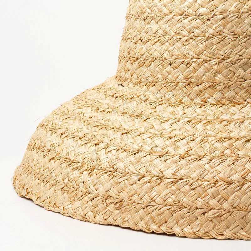 Fashion Women Wide Brim Raffia Hat Women Vacation Beach Hats Flat Top Straw Hat Summer Sun Hat Ladies UV Bucket Hat Wholesale H260407