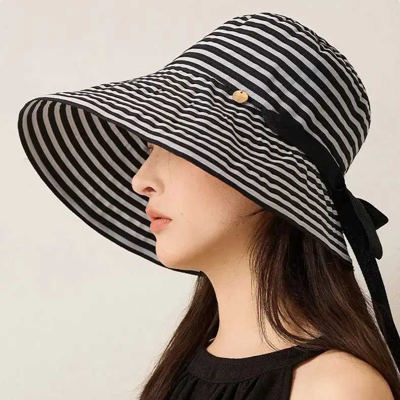 Striped Sunglasses Hat Versatile Sun Hat Foldable Summer UV Protection Wide-Brimmed Fishermans Hat UPF50 H260407
