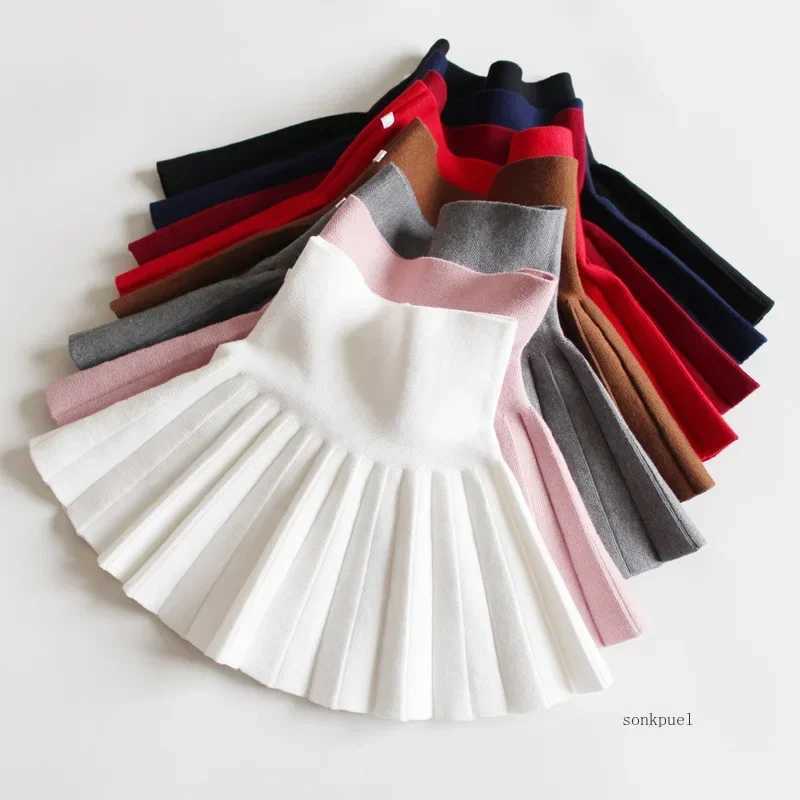 Baby Girls Knit Skirt Autumn Winter Princess Pleated Children School High Waist Mini Tutu Skirts Kids Clothing H260407