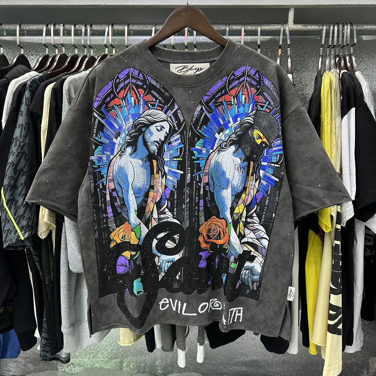Shinning Bling Diamond Short Sleeve Cropped T-shirt for Men and Women Crew Neck Rhinestone Loose Cotton Summer Tshirts Oversized 260407