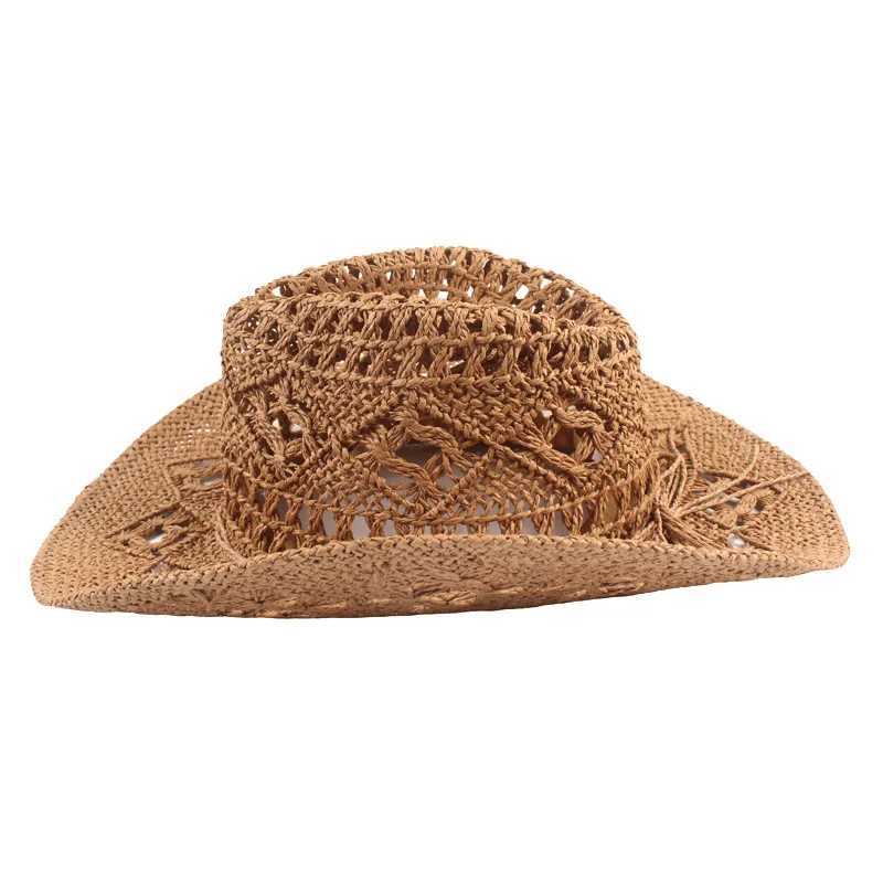 New Straw Hat for Women Men Summer Handmade Classic Vintage Hollow Out Western Curled Wide Brim Sun Hat Fishing Hat Climbing Cap H260407