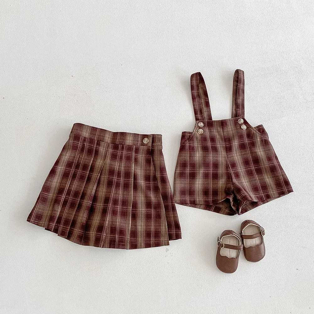 Vintage Girls Plaid Skirt Fall Spring Retro Pleated Kids Skirt Shorts Children Uniform Skirt Checked Safety Pants Skorts 2-14T H260407