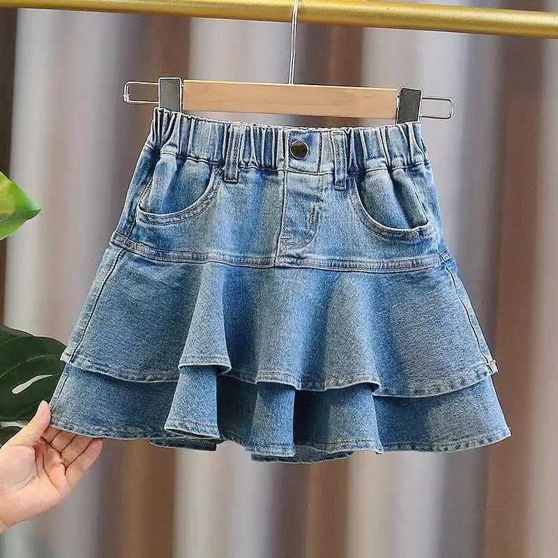 Girls Summer Stretch Denim Skirt Tween Tiered Skirt Casual Fashion Kids Clothing for Big Girls Party School Wear H260407