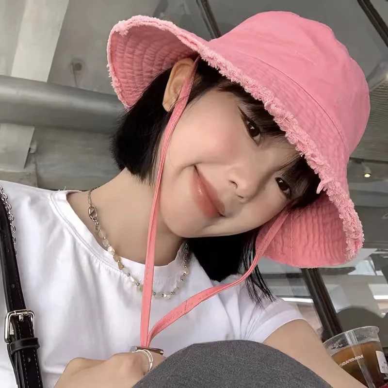 Summer Frayed Edge Bucket Hats Woman Outdoor Casual Sun Hat Sun Hat Beach Travel Sunshade Panama Hats XKYFM02 H260407