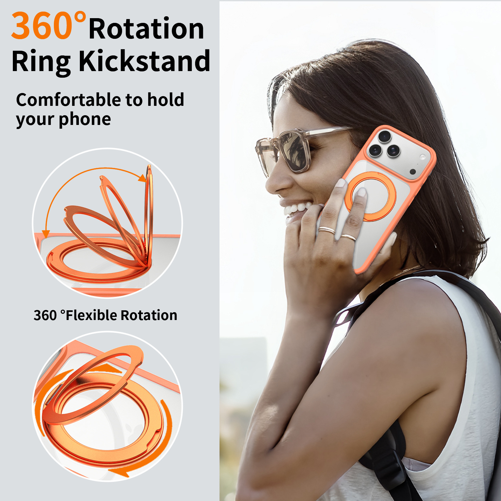 360° Rotation Ring Kickstand Magnetic Case for iPhone 17 Pro Max 16pm Transparent Shockproof Phone Cover
