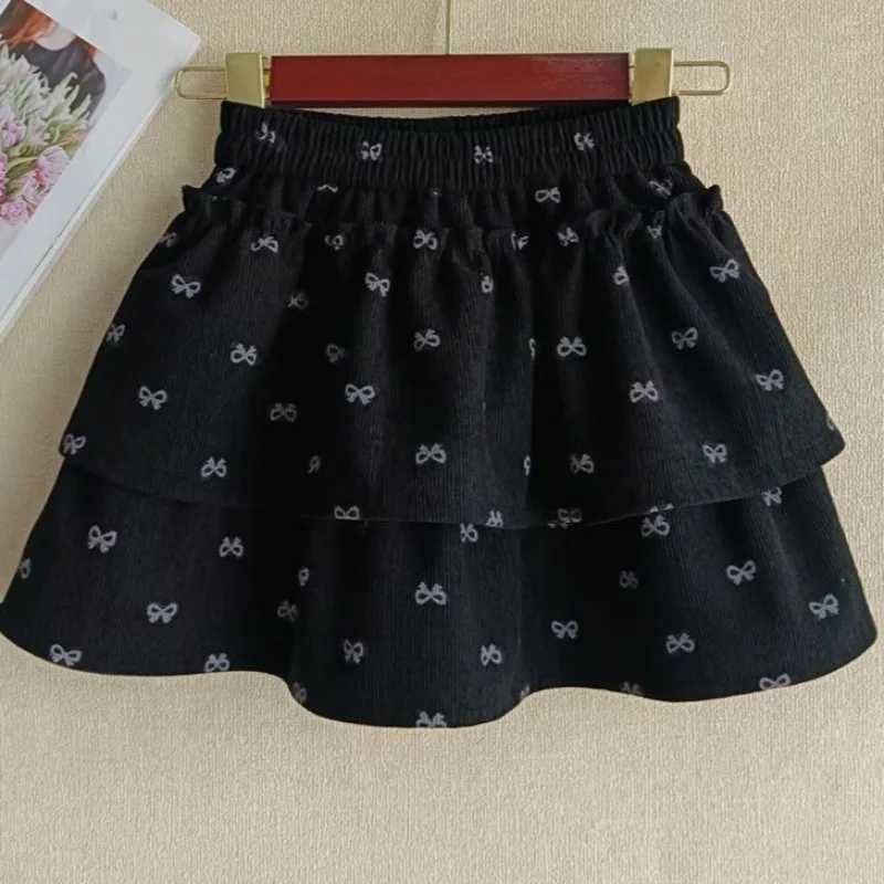 Corduroy Pleated Puffy Skirt for Kids Autumn Winter Childrens Tutu Mini Skirt New Design 2025 H260407