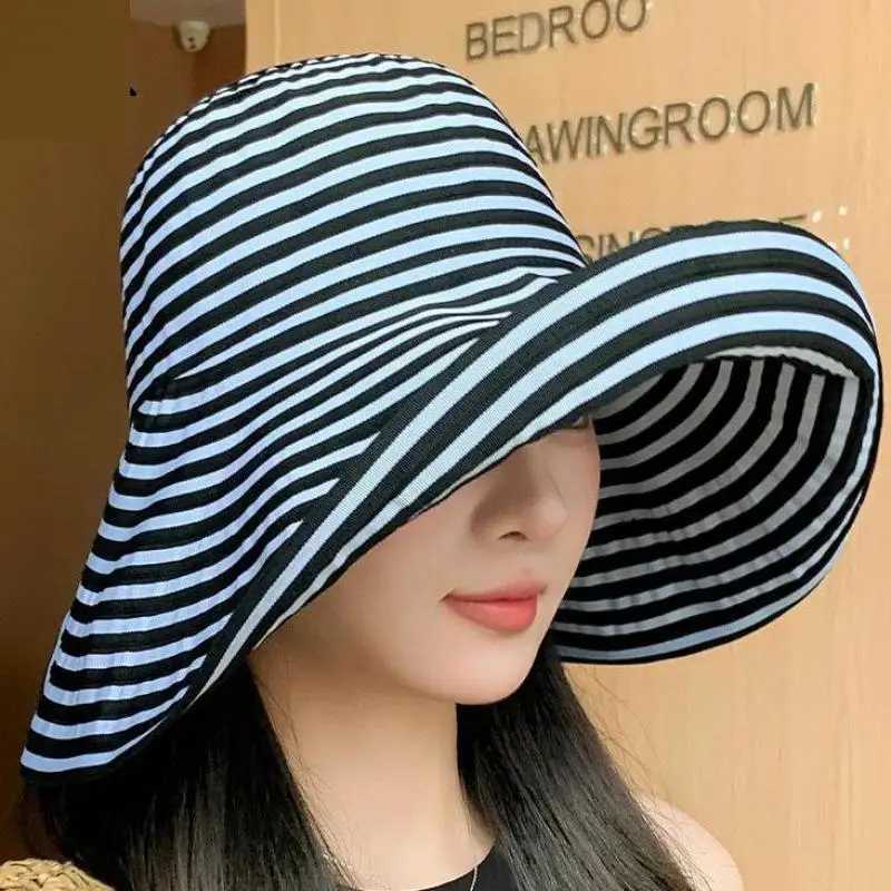 Summer Hats For Women Sun Hat Foldable Striped Big Brimmed Casual Sunhat Sunshade H260407