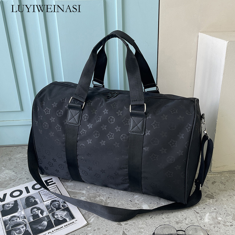 2026 New Arrival Monogram Duffle Bag for Women - Premium Black Nylon Travel Duffel, Luxury Large Capacity Weekender Overnight Bag