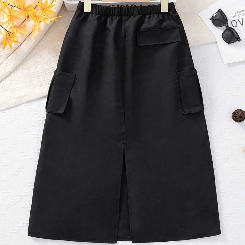 Summer Girls Can Love Multiple Pockets Solid Color Drawstring Skirt Daily Leisure Princess Birthday Party Skirt Clothing H260407