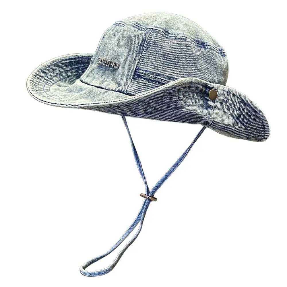 Portable Sun Protection Denim Cloth Bucket Hat Breathable Anti-UV Cowboy Hat Retro Casual Sun Protection Hat Fishing H260407