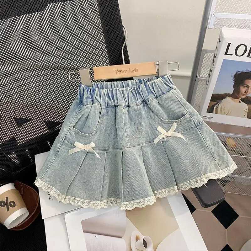 Baby Girls Denim Lined Skirt Summer Clothes New Korea Fashion Bow Princess Skirt Childrens Costume 2-10Year Kids A-line Skirt H260407