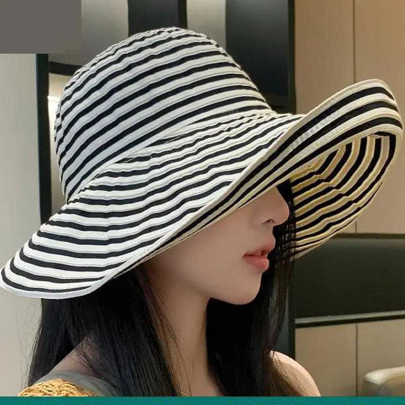 Summer Hats For Women Sun Hat Foldable Striped Big Brimmed Casual Sunhat Sunshade H260407