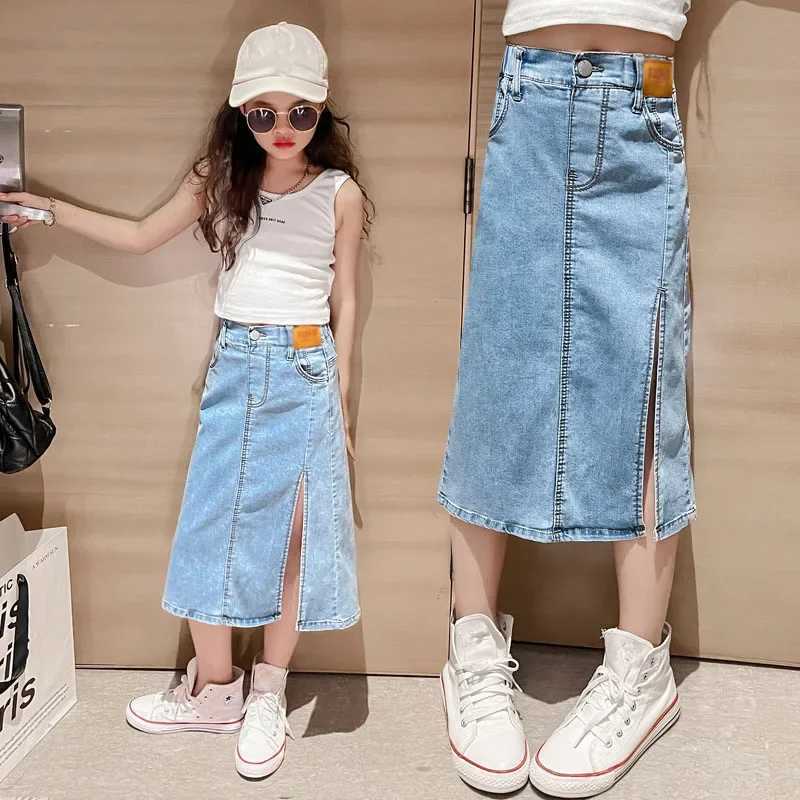 Autumn Girls Denim Skirt Childrens Summer Half Split Skirt Big Kids Street Skirt Childrens Slim Half Skirt H260407