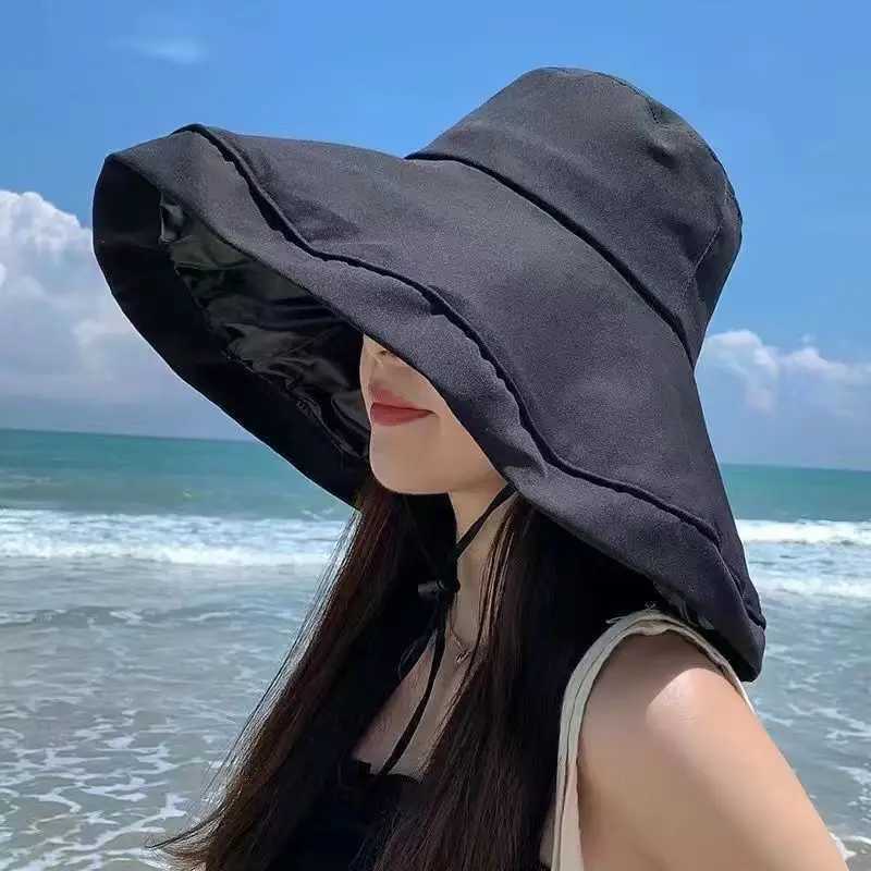 1pc Cosplay Womens Wide-brimmed Hat Soft Reversible Super-large Brim Summer Beach Hat Breathable Face-covering Slim Visor H260407