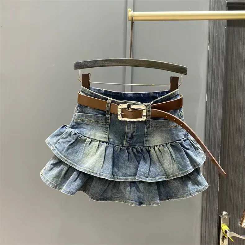 Girls Dress 2026 Summer New Denim Short Skirt Korean Version Flanged Cake Skirt Elastic Waist A-line Skirt Fashion 3-14Y H260407