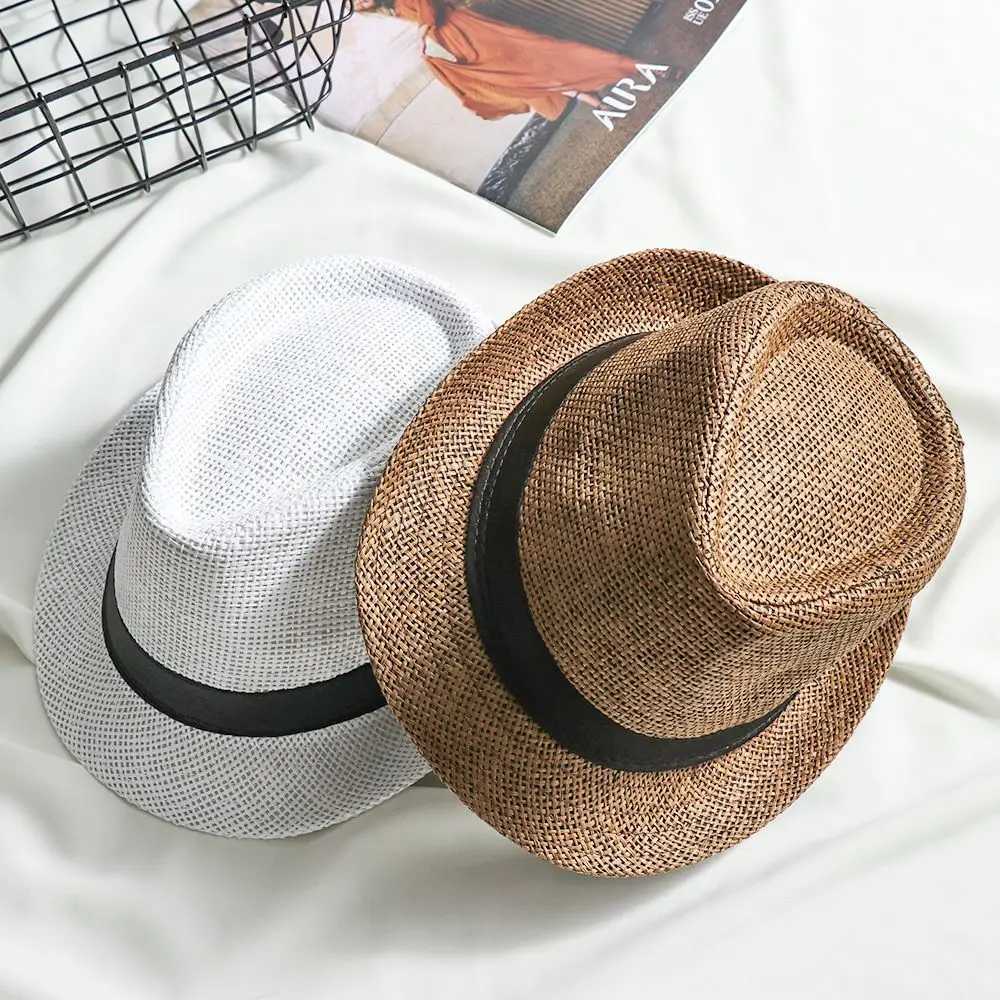 Fashion Straw Panama Cap Summer Beach Wide Brim Sun Hat Gangster Cap Unisex Jazz Dress Hat Cowboy Fedora Hat H260407