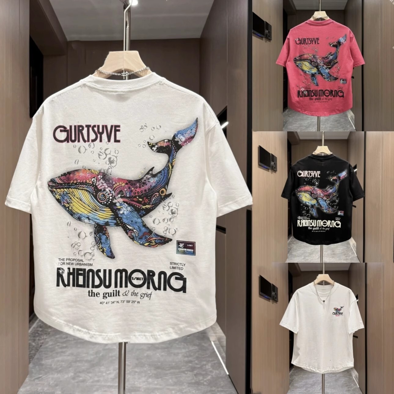 Designer Luxury Casual Sports Men's Whale Print Tee White Short Sleeve Crew Neck T-shirt With Nautical Graphic High-end Summer Streetwear Breatha