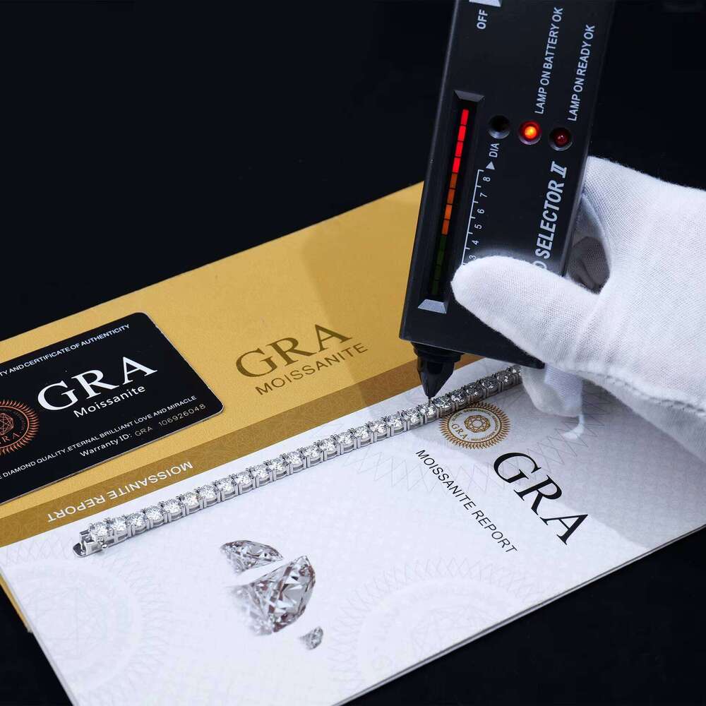 GRA Certified Luxury Minimalist 5mm D Color VVS Diatomite 925 Sterling Silver Rhodium Plated Tennis Bracelet Men's Necklace