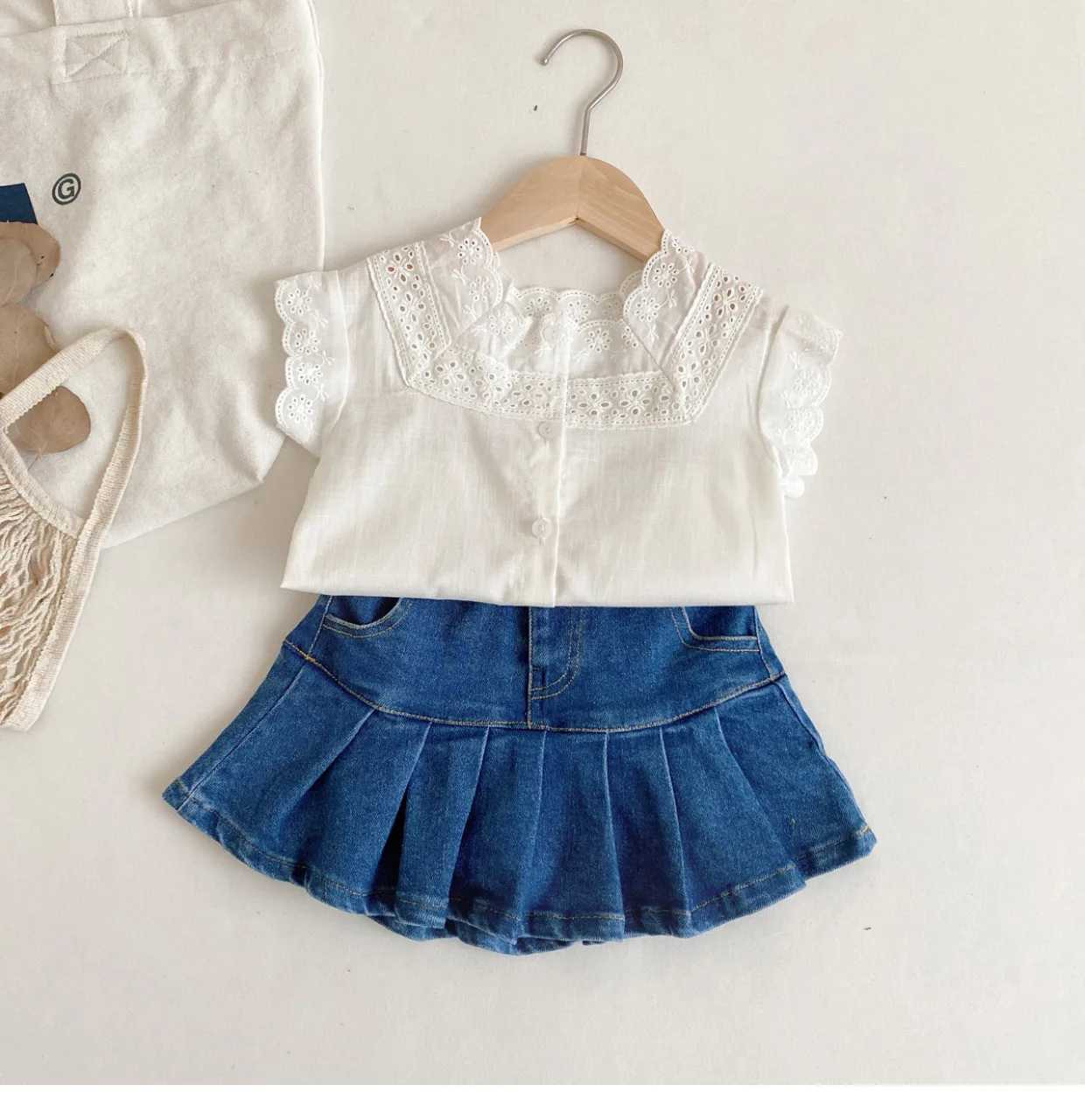Girls Denim Pleated Skirt Pants Childrens Clothing 2025 Summer Japanese Korean Baby Girl Elastic Short Skirt Half Body Skirt H260407
