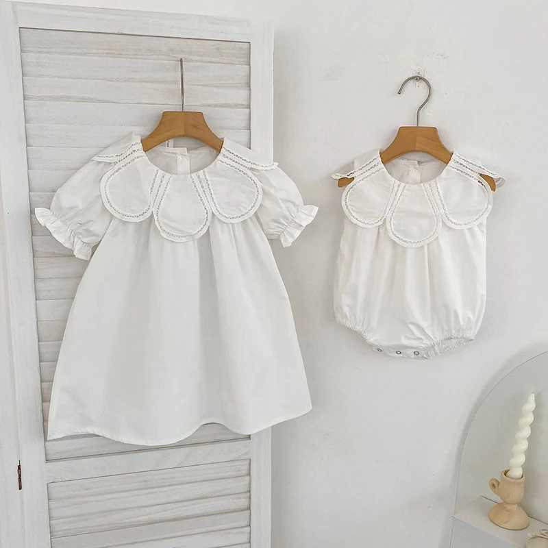 2026 New Summer Sister Clothing 2-6Yrs Baby Girl Birthday Party Dress Short Sleeved Cotton Solid Color Kids Princess Dresses H260407