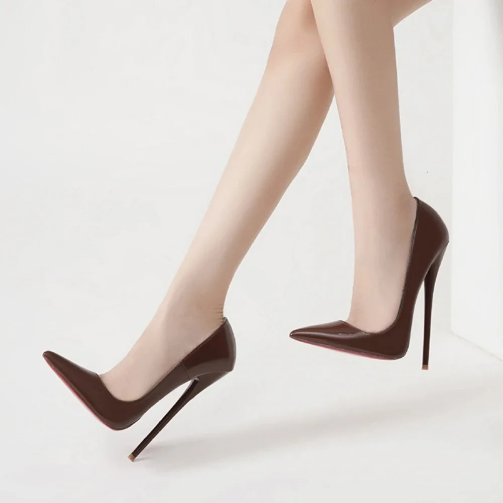 Womens Extreme High Heel Pointed Toe Pumps Brown Patent Stiletto Shoes for Po Shoot Pole Dancing Cosplay Catwalk 260407 - view 6