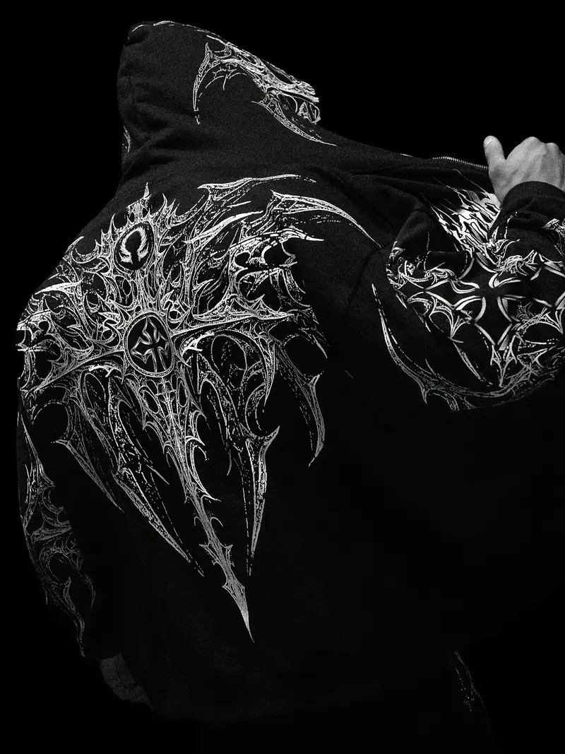 Men's Hoodies 2000s Breathedivinity Hoodie Gothic Style Pattern Oversized Sweatshirts Dark Textured Cool Print Man Coat Jacket