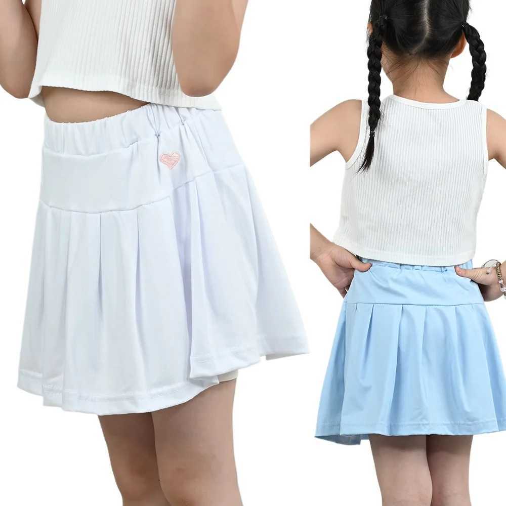 Children Summer Skirts With Shorts Kids A Line High Waist Mini Dress Girls Black White Pink Pleated Skirt Student Uniform Skirts H260407