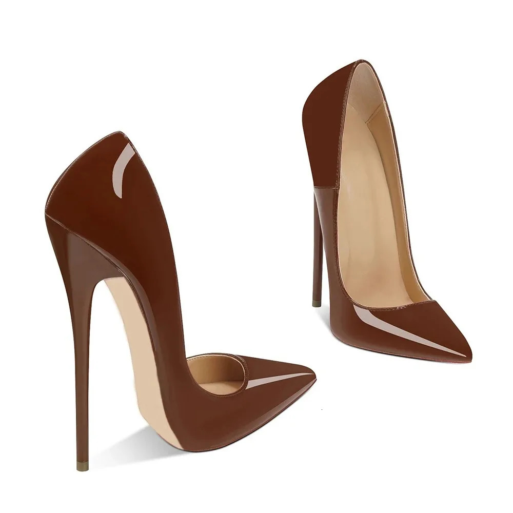 Womens Extreme High Heel Pointed Toe Pumps Brown Patent Stiletto Shoes for Po Shoot Pole Dancing Cosplay Catwalk 260407 - view 3