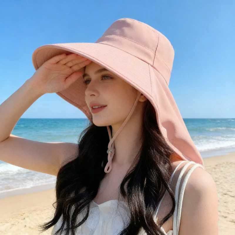 Big Brimmed Sun Protection Hat for Women 2026 New Model UV Resistant Waterproof Face Covering Shawl Sun Hat for Cycling H260407