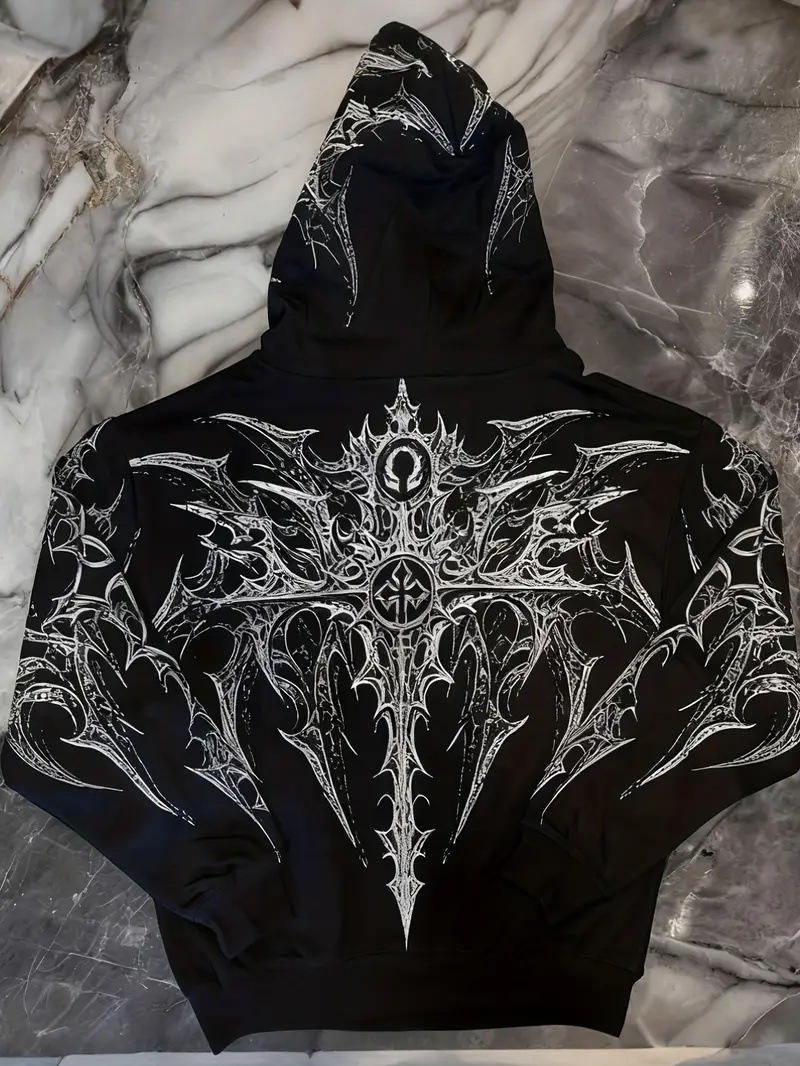 Men's Hoodies 2000s Breathedivinity Hoodie Gothic Style Pattern Oversized Sweatshirts Dark Textured Cool Print Man Coat Jacket