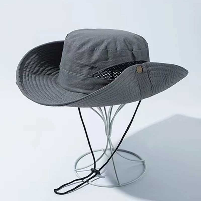 Unisex new fashionable sun hat casual fisherman hat western cowboy hat sun hat outdoor sports hiking drawstring hiking sun hat H260407