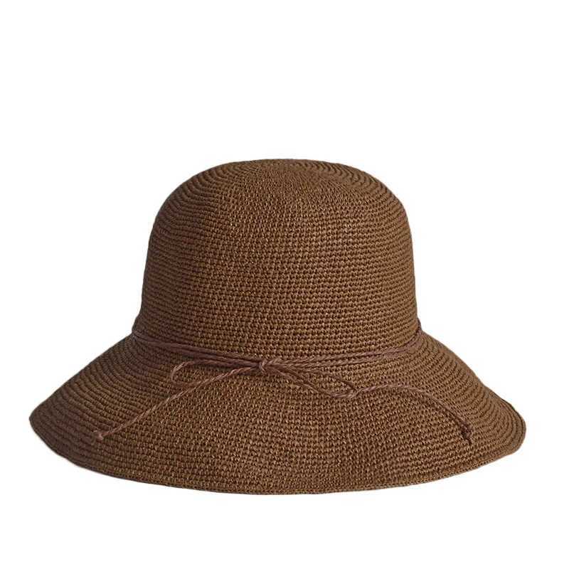 Ultra-Fine Raffia Bucket Hat Women - Korean Style Handwoven Fisherman Sun Hat for Beach Vacation H260407